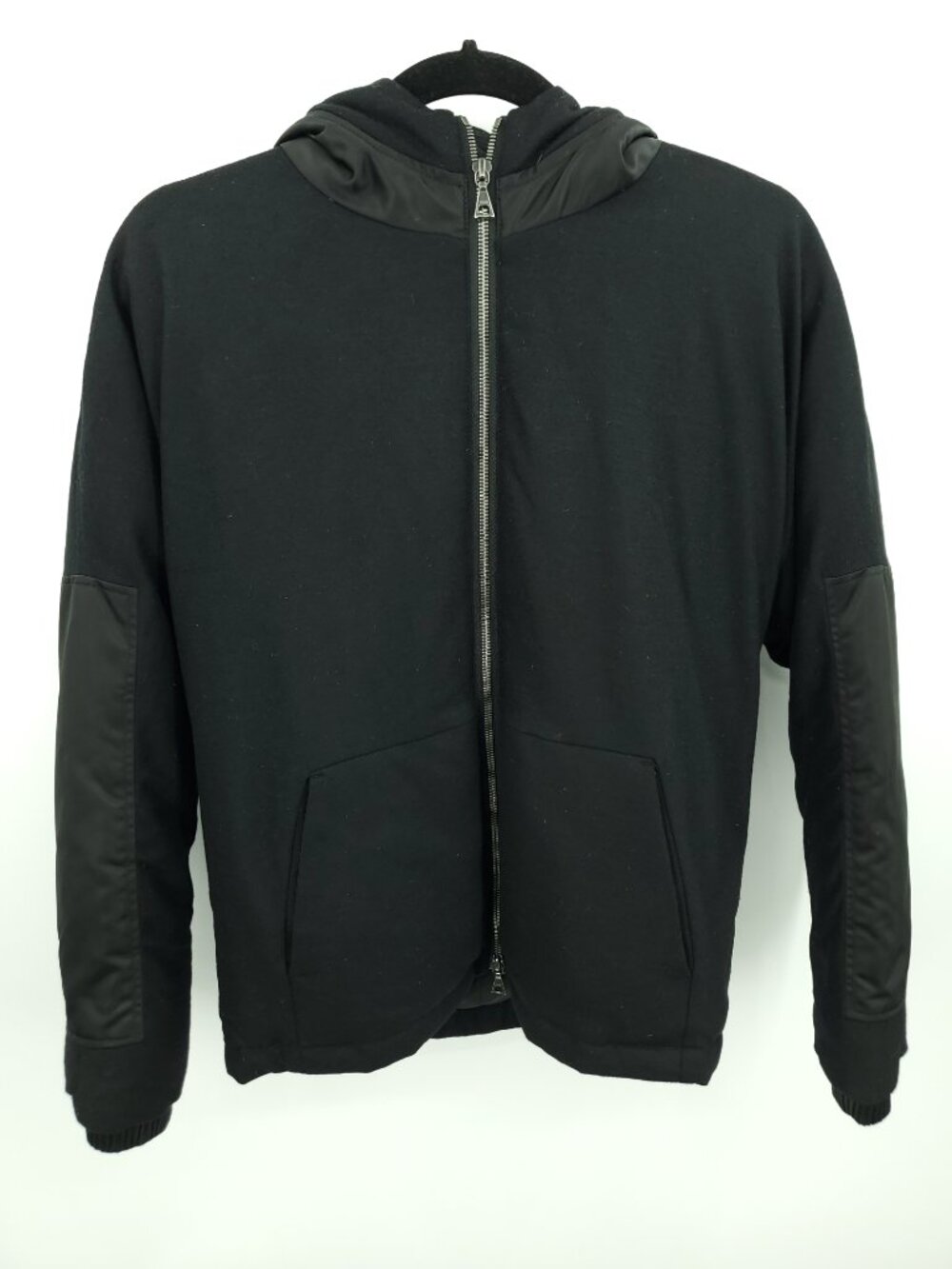 Theory Down Insulated/Rabbit-Fur Hood Wool Bomber Jacket S Black